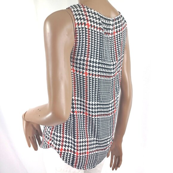 ELLE BLOUSE Sleeveless Blouse Tank Top S Ruffle Front Houndstooth - Picture 3 of 5